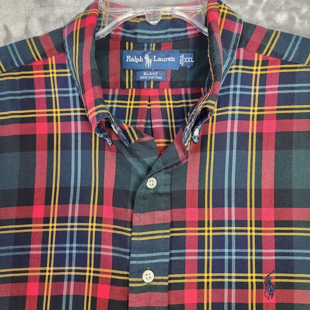 Ralph Lauren Blake Mens Size M Red Black Green Plaid Long‎ Sleeve Button Down